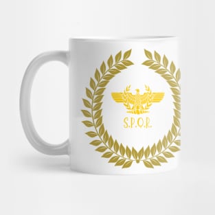 In this picture we see a laurel wreath inside which is a golden eagle, the symbol of the Roman Empire. Mug